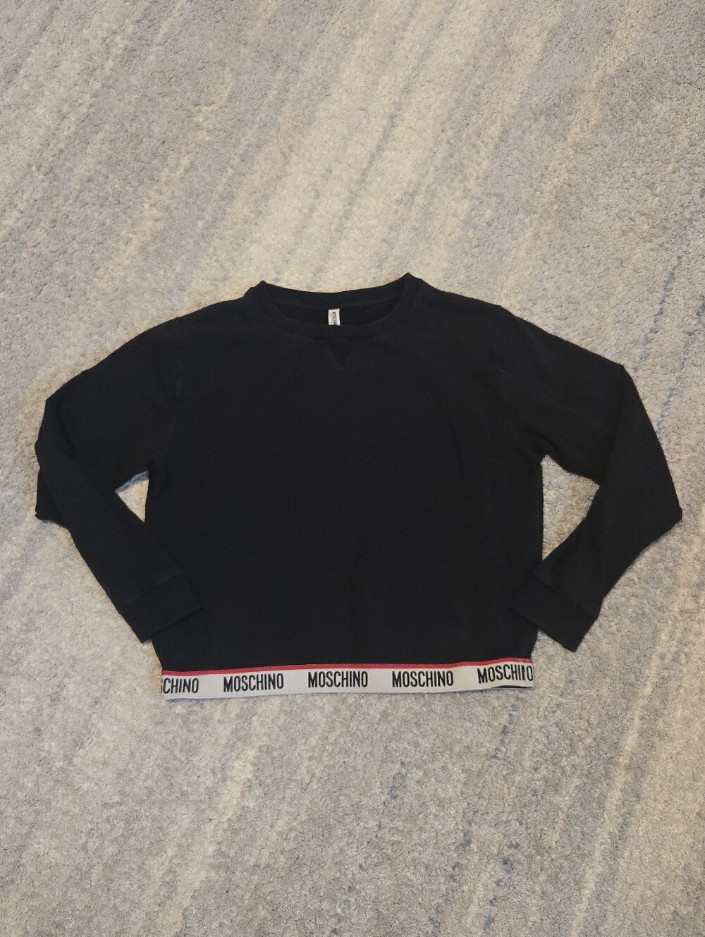 Moschino Underwear Women's Black Crewneck Sweatshirt Logo Hem Band Sz L